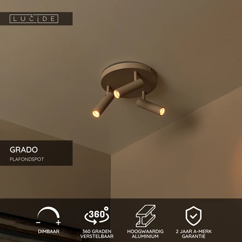 Lucide GRADO - Plafondspot - Ø 25 cm - 3xGU10 (MR11) - Taupe - USP
